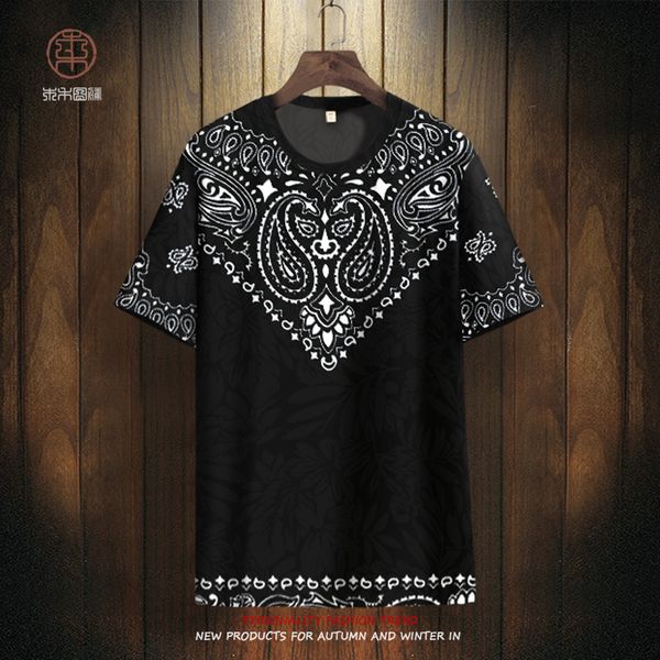 

croosin cashew blossom t-shirt men's short summer tide brand sanskrit printing half sleeve trend personalized fashion, White;black
