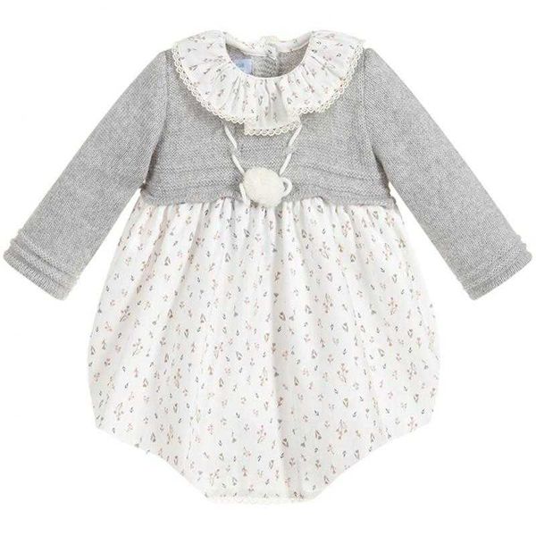 

baby spanish floral romper girl knitting jumpsuit toddler boutique clothes infant birthday christening rompers 210615, Blue