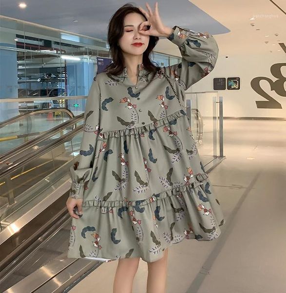 

8845# maternity clothes spring autumn v neck long sleeves floral easy matching loose stylish dress pregnant women mom dresses1, White