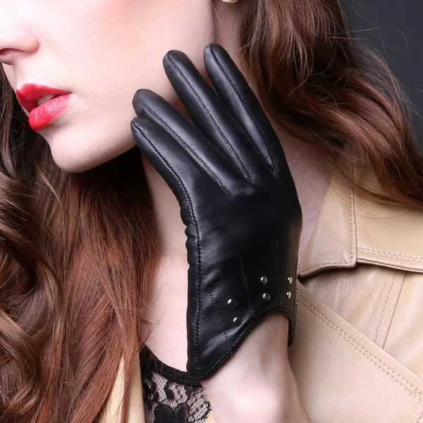 

five fingers gloves women winter sheepskin business female genuine leather warm mittens cycling skiing driving fashion leisure gift, Blue;gray