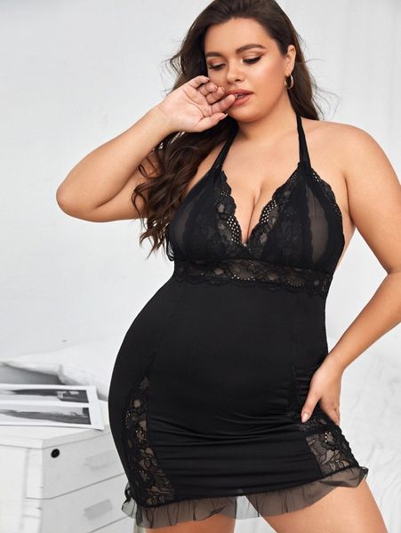 

plus contrast lace slips with thong b3zv#, Black;white