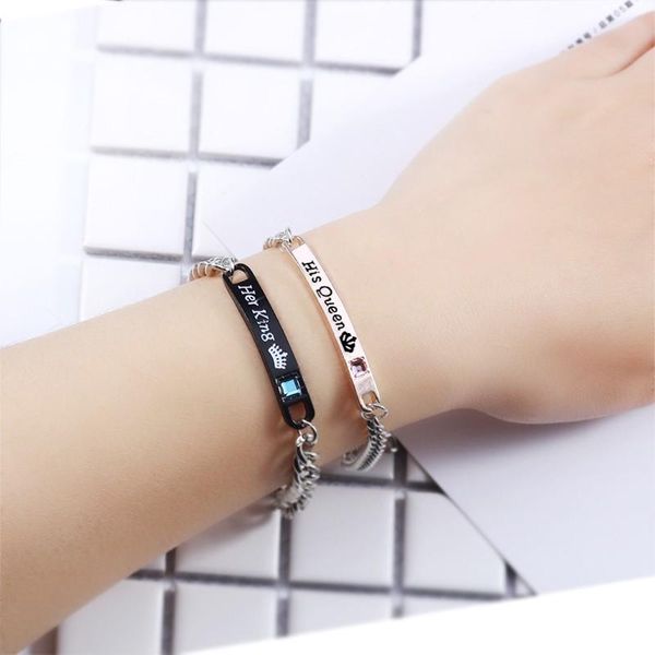 

link, chain his queen her king couple bracelet beauty beast heart crown bracelets for women men lovers christmas pulseras feminina, Black