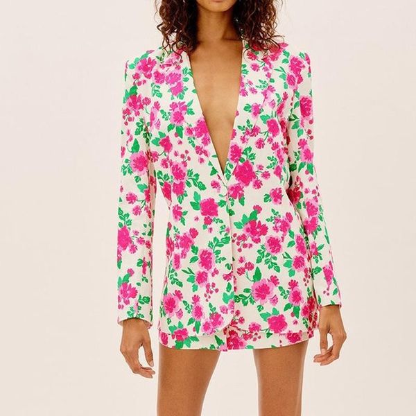

women's suits & blazers elegant floral print single button oversized women and jackets 2021 autumn long sleeve notched loose ladies bla, White;black