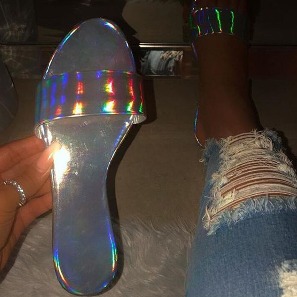 

roman women crystal plate slippers casual beach sandals chaussons giet femme shoes, Black