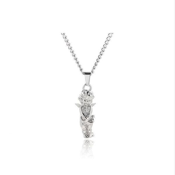 

tide brand titanium steel little angel pendant necklace men's titanium steel hip-hop couple accessories retro sweater chain, Silver