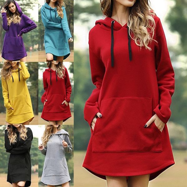 

casual dresses leosxs vestido feminino moletom, moda primavera outono , solto, com capuz, bolso, cordo, plus size hglk, Black;gray