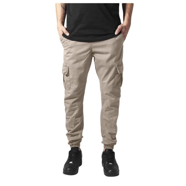 

men's pants mens cargo leisure sports slim-fitting foot-binding and multi-pocket trousers casual sweatpants pantalones, Black