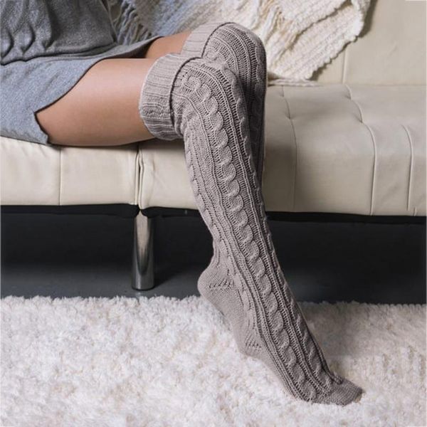 

socks & hosiery women's tights long high tight skinny knitted stockings pink gray winter warm over knee knit, Black;white
