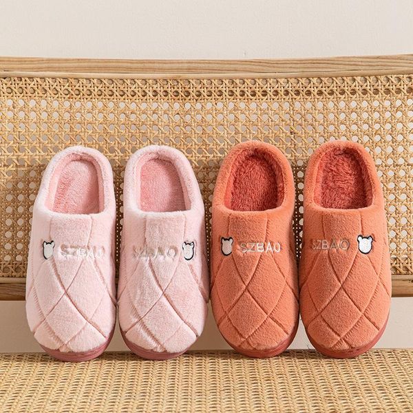 

slippers 2021 winter warm women non-slip home indoor ladies cotton soft memory foam bedroom couples house shoes, Black