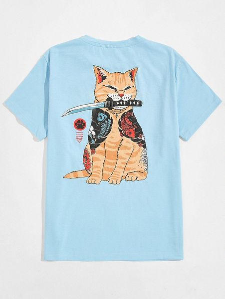 

romwe x vincenttrinidadart guys cat print tee 40ms#, White;black