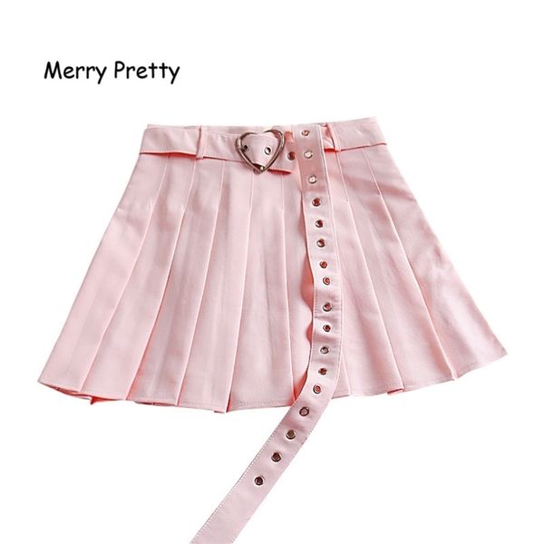 

harajuku solid pleated skirt high waist pink a-line skirt cute korean uniform female kawaii women bottom midi skirt heart sashes 210310, Black
