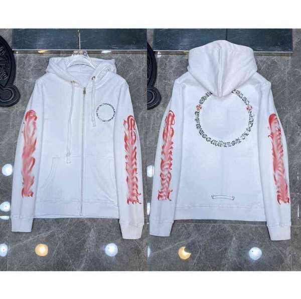

classic fashion mens ch sweatshirts zipper hoodies designer letter horseshoe sanskrit cross print pullover hooded sweater woman loose jackts, Black