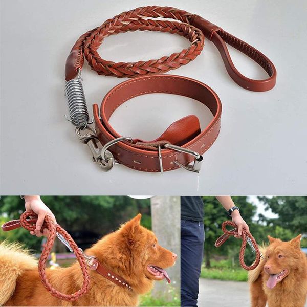 

dog collars & leashes durable leash and collar set leather leads walking rope pet tracking for medium large dogs non-slip