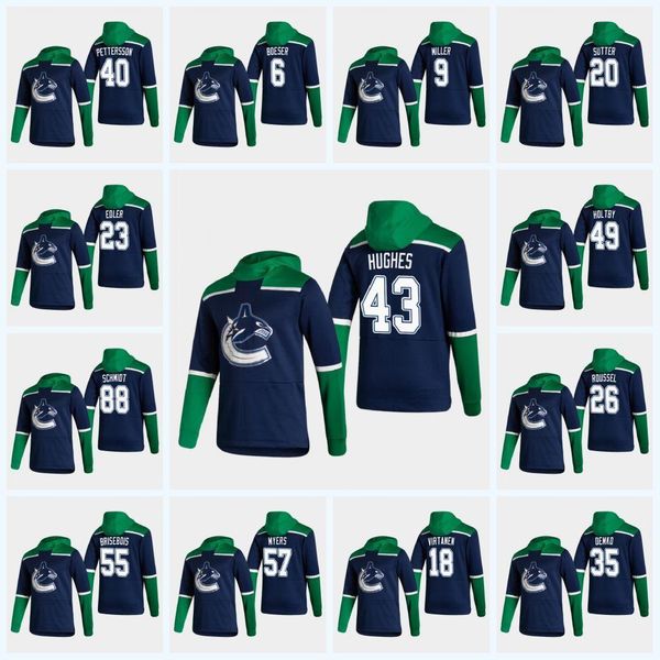 

custom vancouver canucks 2021 reverse retro hoodie quinn hughes braden holtby schmidt bo horvat brock boeser elias pettersson sedin jersey, Black;red