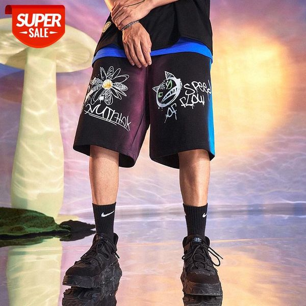 

little devil hand-painted terry shorts male hong kong style large size loose straight pants #bq5p, Black