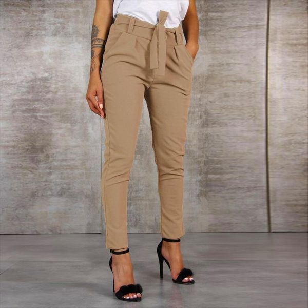 

harem bandage elastic waist women pants stripe casual pantalon femme drawstring high, Black;white