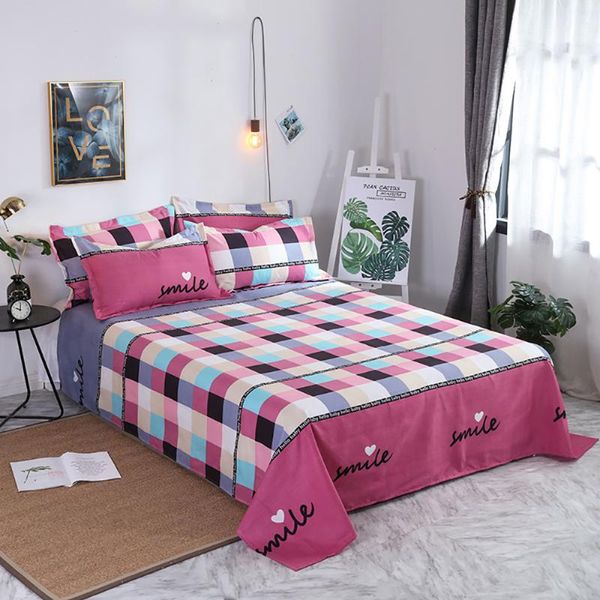 

lychee cotton bed sheet plaid printed full fitted sheet fashion flat bed