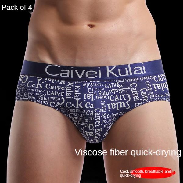 

underpants 4-piece set of high-quality vckv men's briefs seamless ice silk quick-drying underwear summer student slim shorts, Black;white