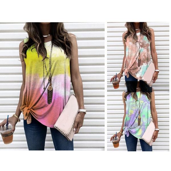 

women's tanks & camis summer vest loose casual gradient tie-dye printing sleeveless t-shirt top, White