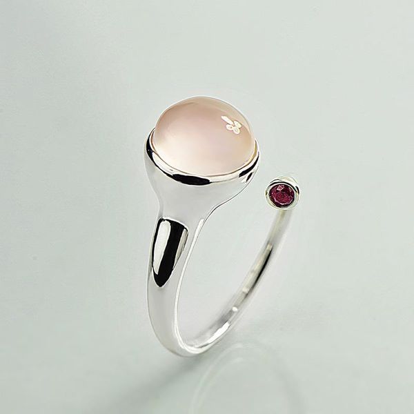 

cluster rings d silver ring women 925 simple ringgs womens jewelry rose quartz natural stone beautiful fine bague argent, Golden;silver