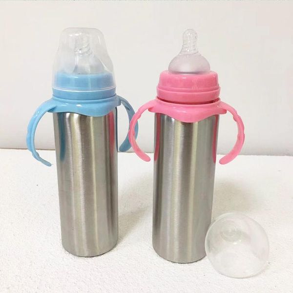 Bottiglie d'acqua Tazza Sippy in acciaio inossidabile da 8 once Bicchiere per bambini Bicchieri isolati sottovuoto Biberon per latte con manico Regalo per i nati