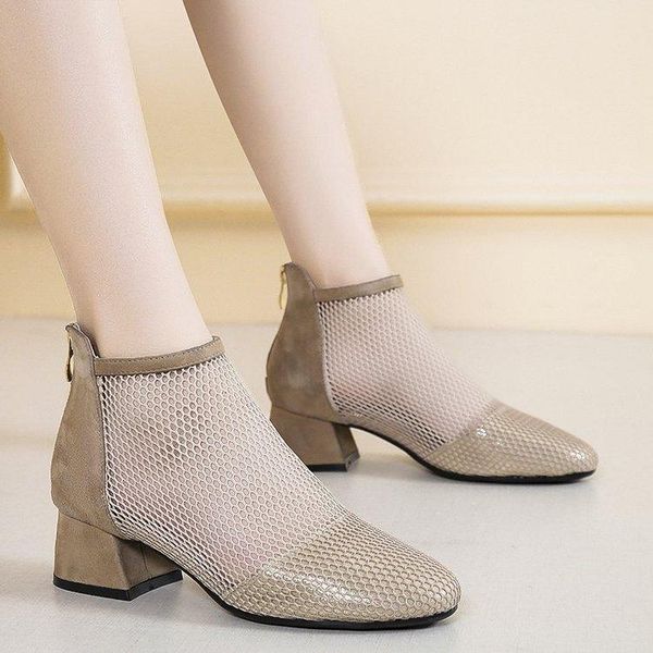 

back zipper sandals women 2021 thick-heeled breathable suede, Black