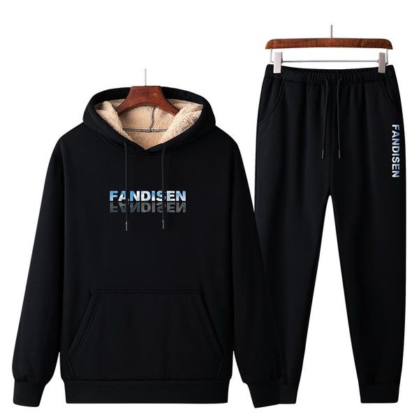 

men's tracksuits 2021 winter fleece the black trend keep warm loose casual sweatshirts tracksuit men sport suit, Gray