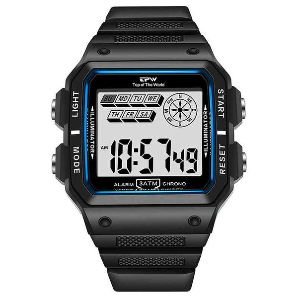 

shock resistant digital watches 30 meter water resistent rectangle dial tough structure, Slivery;brown