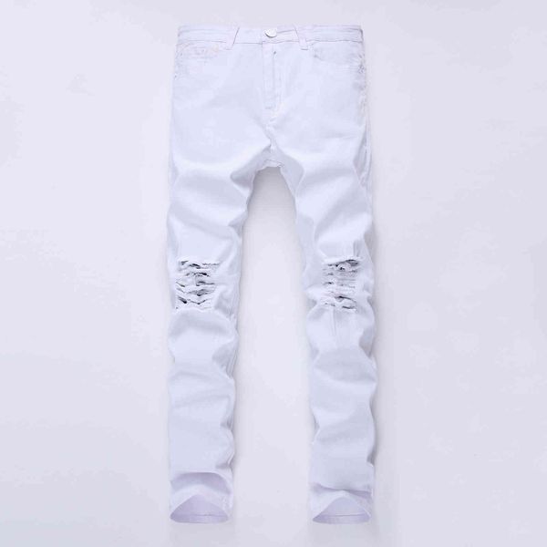 

jeans men's wear ripped elastic slim fit small leg, Blue