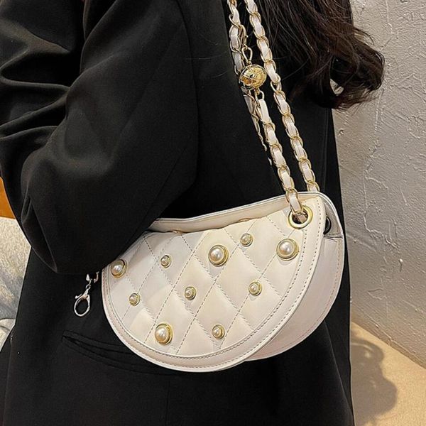 

shoulder bags lattice 2021 high-quality pu leather women's designer bag pearl chain messenger