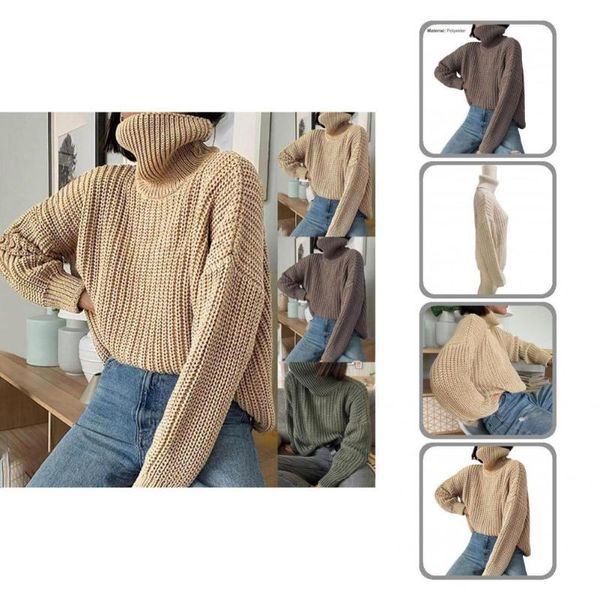 

women's sweaters all match autumn winter solid color high neck loose knitted pullover for office, White;black