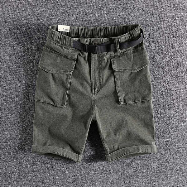 

2021 new arrival twill woven elastic youth overalls big pocket trend men's casual shorts medium trouser 068, White;black