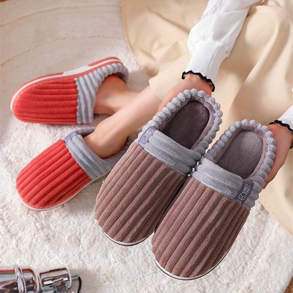 

slippers winter slipper soft warm indoor for women men plush home cotton slides couple bedroom drop furry slide, Black
