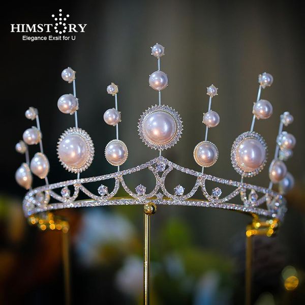 

hair clips & barrettes himstory large european baroque pearl crystal bride tiara rhinestone queen pageant crown vintage wedding ornaments fo, Golden;silver