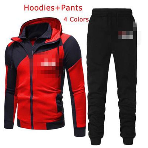 

2021 tracksuits men's personality color matching double layer zipper hooded cardigan slim sweater print, Gray