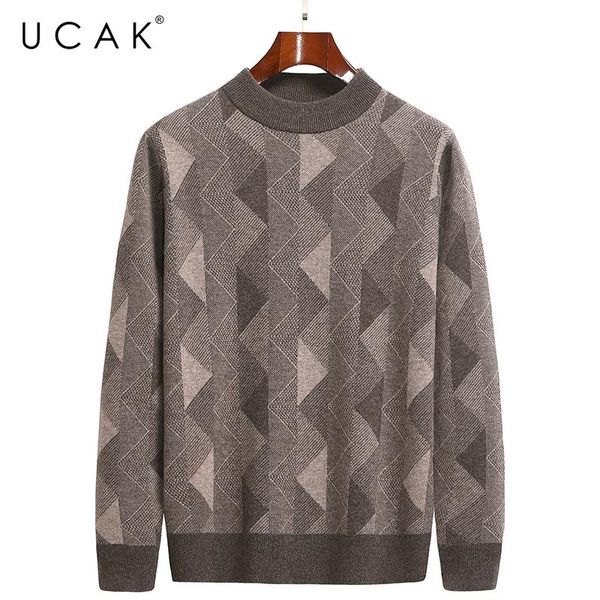 

men's sweaters ucak brand classic pure merino wool men o-neck striped streetwear sweater pull homme autumn winter thick pullover u1308, White;black