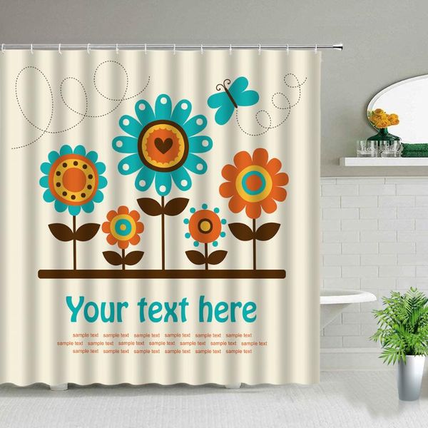 

cartoon sunflower flowers butterfly landscape shower curtains floral plant bathroom decor waterproof cloth curtain set with hook
