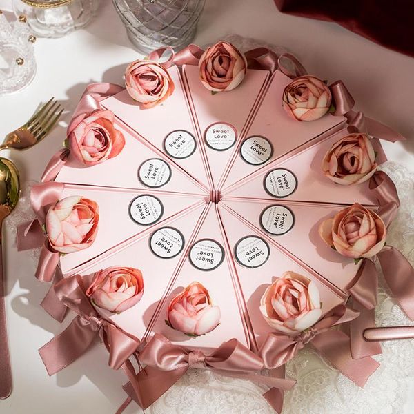 

new gift box pink flower triangular cake style custom name date wedding party candy boxes chocolate boxes gift box bomboniera