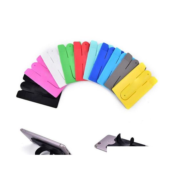 

13 colors universal portable u-type phone stand holder 3m sticker touch silicone wallet bank credit card slot bracket for iphone 11 pr 0a9ik