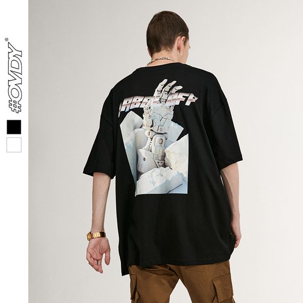 

wxwovdy men's 2021 spring and summer new trend personalized ipulator theme printing loose short sve t-shirt, White;black