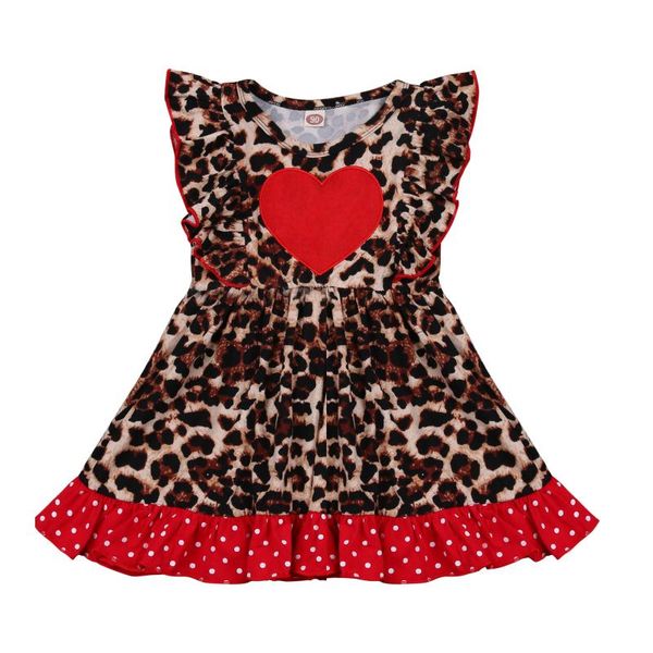 

citgeesummer toddler baby girl casual princess dress leopard heart pattern sleeve ruffle valentine's day clothes, Red;yellow