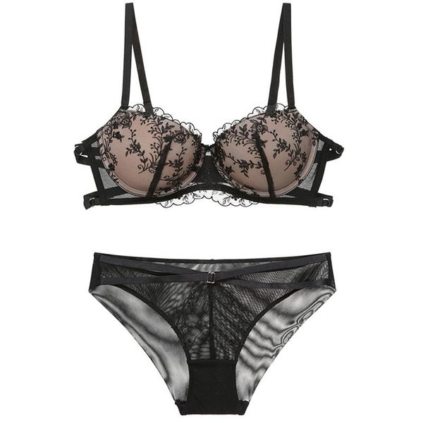 

bras embroidered bra lace comfortable thin gather set ladies underwear, Red;black