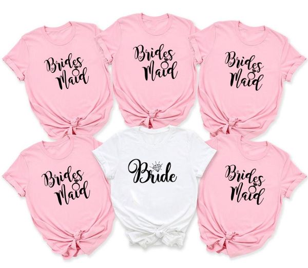 

women's t-shirt bride bachelorette party brides team maid of honor summer women casual wedding female tees camisetas mujer, White