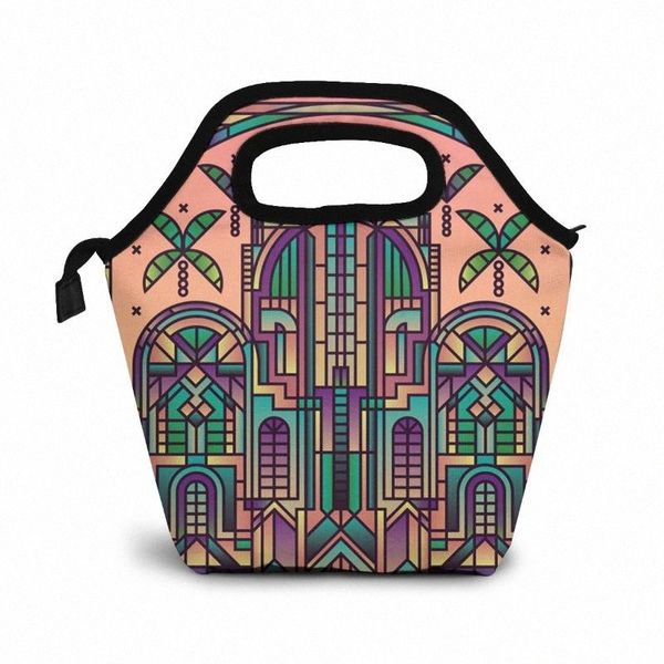 

art deco lunch bag boxes bags portable insulated picnic box for women men k2c1#, Blue;pink