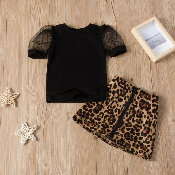 

clothing sets toddler baby girls summer two-piece lace short-sleeved t-shirt + leopard skirt girl clothes set ropa de bebÃ© para niÃ±a, White