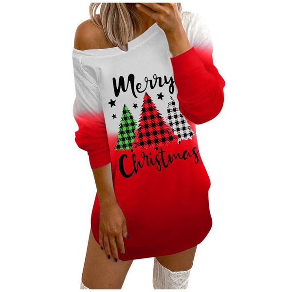 

casual dresses spring autumn women's fashion merry christmas prints o-neck off-shoulder long sleeves sweatshirts dress * vestido, Black;gray