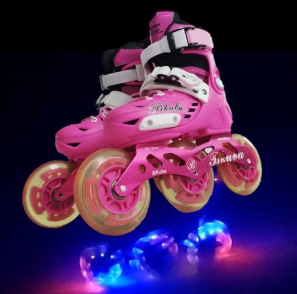 

inline & roller skates pvc adjustable flash children 3 wheels shoes skate skating sneaker for 2 colors slalom speed patines size 31-38