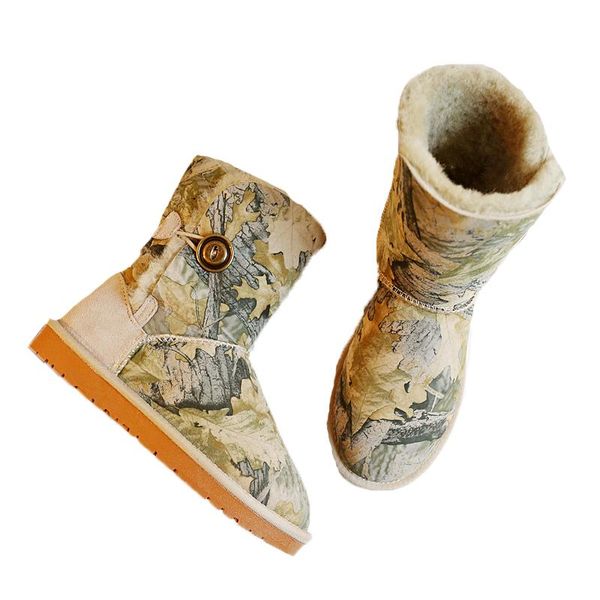 

boots 2021 winter shoes female camouflage snow middle section sheep fur one warm non-slip cotton, Black