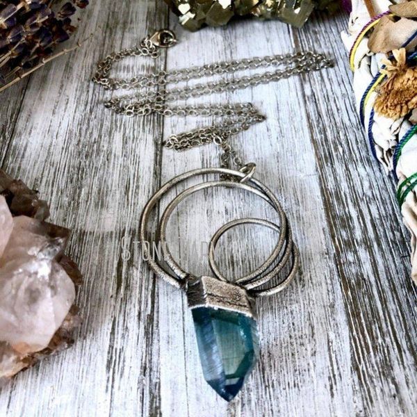 

pendant necklaces nm39977 big raw crystal aqua aura quartz necklace in fine silver blue jewelry statement