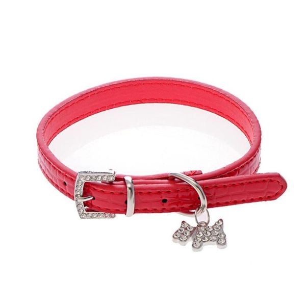 

pet dog puppy cat collar bling crystal with leather bow necklace new xt
